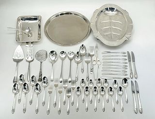 53 Piece of Silver Utencils, trays by Comunity, Gorham, Rogers and more