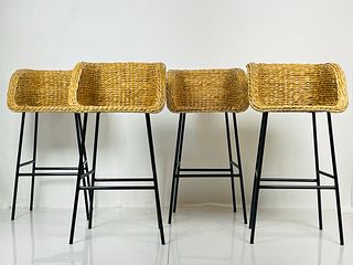 Set of 4 Woven Seagrass & Steel Barstools.