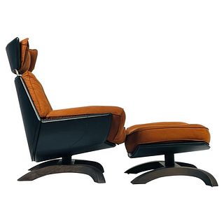 Leather & Fabric Lounge Chair & Ottoman by Giorgio Saporiti