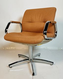 Steelcase Chrome Brown Upholstery Swivel Chair Model #454, USA 1986