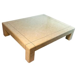 Monumental Coffee Table in Tessellated Stone & Brass by Karl Springer, Signed