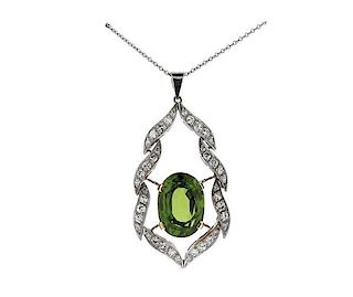 Gold Diamond Green Stone Pendant Necklace