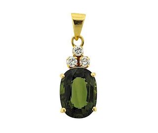 18K Gold Diamond Green Stone Pendant