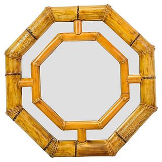 Octagonal Bamboo Mirror in the Style of Karl Springer