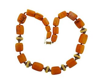 18K Gold Amber Necklace
