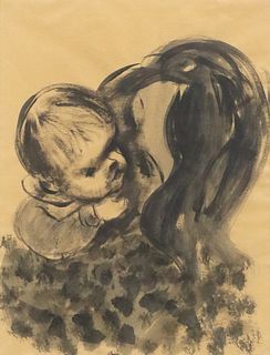 GUSTAV LIKAN (1912-1998) INK PAINTING MOTHER & CHILD