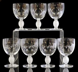 (7) LALIQUE 'LANGEAIS' GLASS TALL WATER GOBLETS