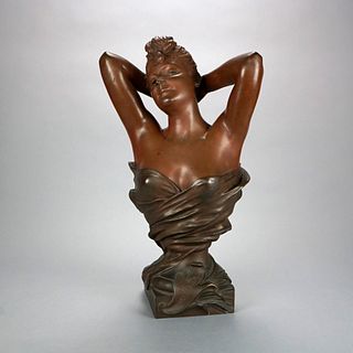 Antique Art Nouveau Bronze Sculpture of a Woman Signed Lematin by N. Mayer C1900