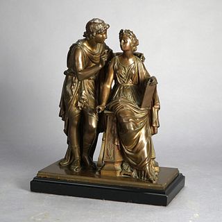 Antique Neoclassical Cast Bronze Figural Grouping of Couple by MacLean, 19th C