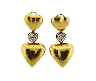 Wempe 18k Gold Diamond Heart Dangle Earrings