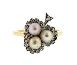 Antique Victorian 14k Gold Natural Pearl Diamond Ring