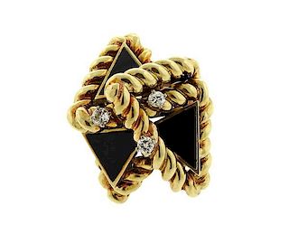 1970s Massive14K Gold Diamond Onyx Geometric Ring