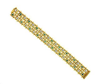 18K Gold Diamond Emerald Woven Bracelet