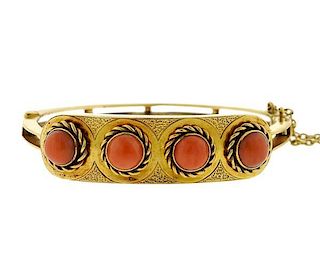 Antique 14k Gold Coral Bangle Bracelet
