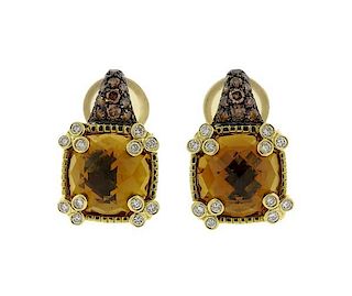 Judith Ripka 18k Gold Citrine Diamond Earrings