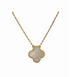 18k Gold Mother of Pearl Clover Pendant Necklace