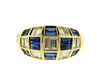 18K Gold Diamond Sapphire Dome Ring