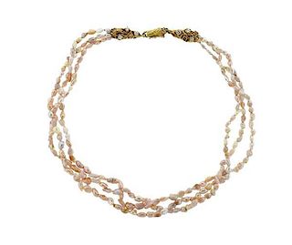 Arthur King 18k Gold Pearl Diamond Multi Strand Choker Necklace