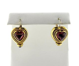 Judith Ripka 18 Gold Pink Green Tourmaline Heart Earrings