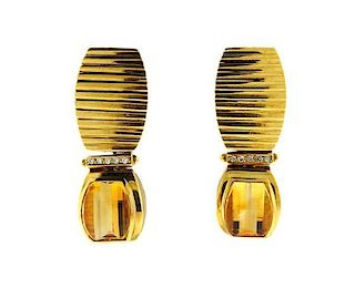 18k Gold Diamond Citrine Earrings