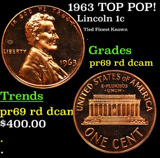 Proof 1963 Lincoln Cent TOP POP! 1c Graded pr69 rd dcam BY SEGS