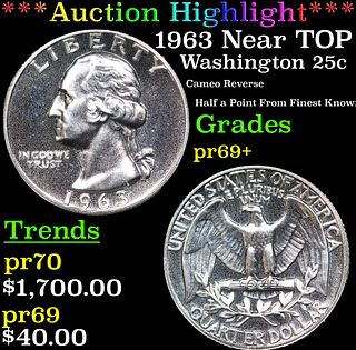 Proof ***Auction Highlight*** 1963 Washington Quarter Near TOP POP! 25c Graded pr69+ BY SEGS (fc)