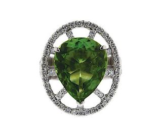 18K Gold Diamond Green Stone Cocktail Ring