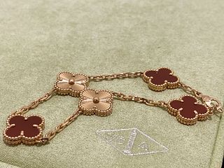 Van Cleef & Arpels Vintage Alhambra bracelet 5 motifs 18k Rose gold Carnelian