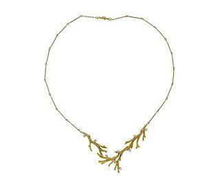 18K Gold Diamond Tree Branch Necklace