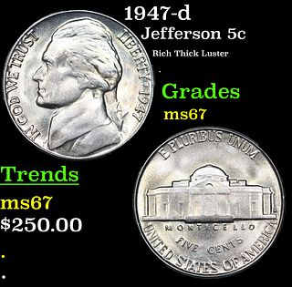 1947-d Jefferson Nickel 5c Grades GEM++ Unc