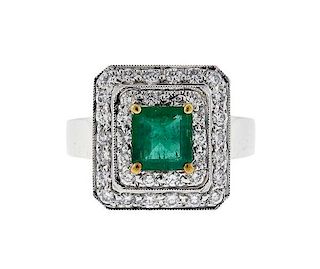 14k Gold Emerald Diamond Ring