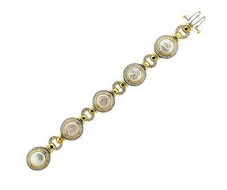 Elizabeth Gage 18k Gold Diamond Pearl Bracelet