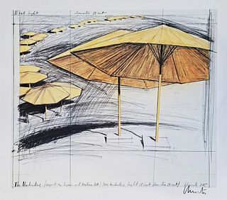 CHRISTO 'Umbrella Project-Japan/USA - 1985', HAND SIGNED OFFSET LITHOGRAPH