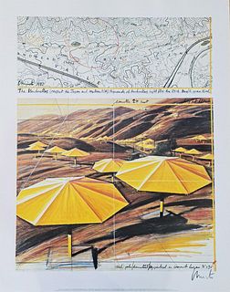 CHRISTO 'Yellow Umbrellas - 1987', HAND SIGNED OFFSET LITHOGRAPH
