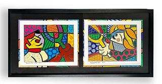 Romero Britto, Tennis suite - 1994, Signed & numbered mixed media screenprint, framed