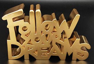 MR. BRAINWASH 'FOLLOW YOUR DREAMS -GOLD' 2023, SIGNED & NUMBERED SCULPTURE