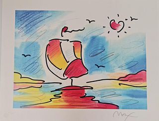 Peter Max, 'Zen Boat and Heart -1988' Signed and numbered lithograph