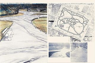 Christo and Jeanne-Claude, Verpackte Wege, 1983 - collage with printed cloth over color lithograph