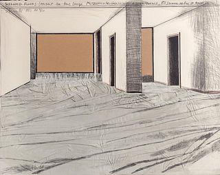 Christo and Jeanne-Claude, Wrapped Floors - 1983, Color lithograph with collage of brown paper hand