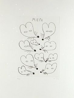 David Shrigley "Men" Etching Signed Ed. 17/20 Framed