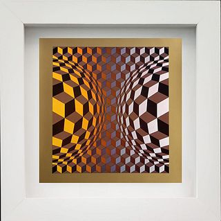 Victor Vasarely - "Cheyt-Mc-4, 1971" Monograph on paper, Framed - 1
