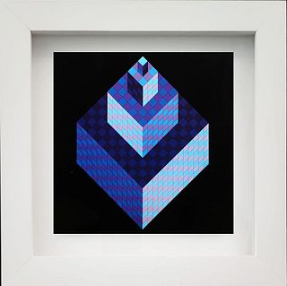 Victor Vasarely - "AXO-New York, 1972" Monograph on paper, Framed