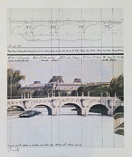 CHRISTO 'Ponte Neuf Vertical - 1984', HAND SIGNED OFFSET LITHOGRAPH