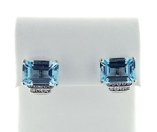 18K Gold Diamond Blue Gemtone Earrings
