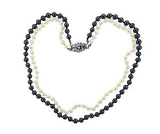 18K Gold Diamond Blue Stone Pearl Hematite Necklace
