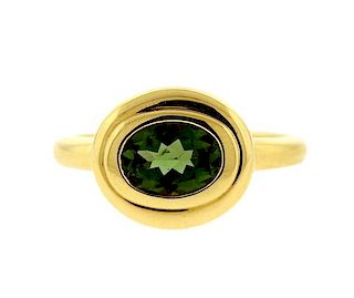 18K Gold Green Stone Ring