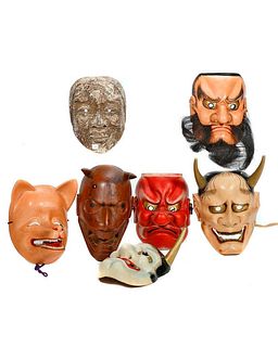Seven Japanese Noh Masks.