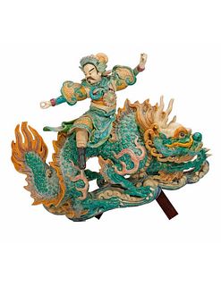 Chinese Ceramic Warrior and Dragon Figure.