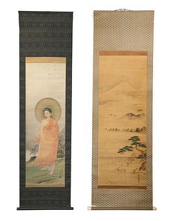 Japanese Scroll Painting of Buddha, with another.