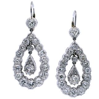 Platinum and 18kt Gold Drop Earrings with 10.85 Ctw in Old Diamonds